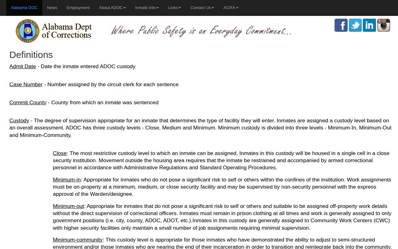 ADOC definitions for DeKalb County release date lookup fields