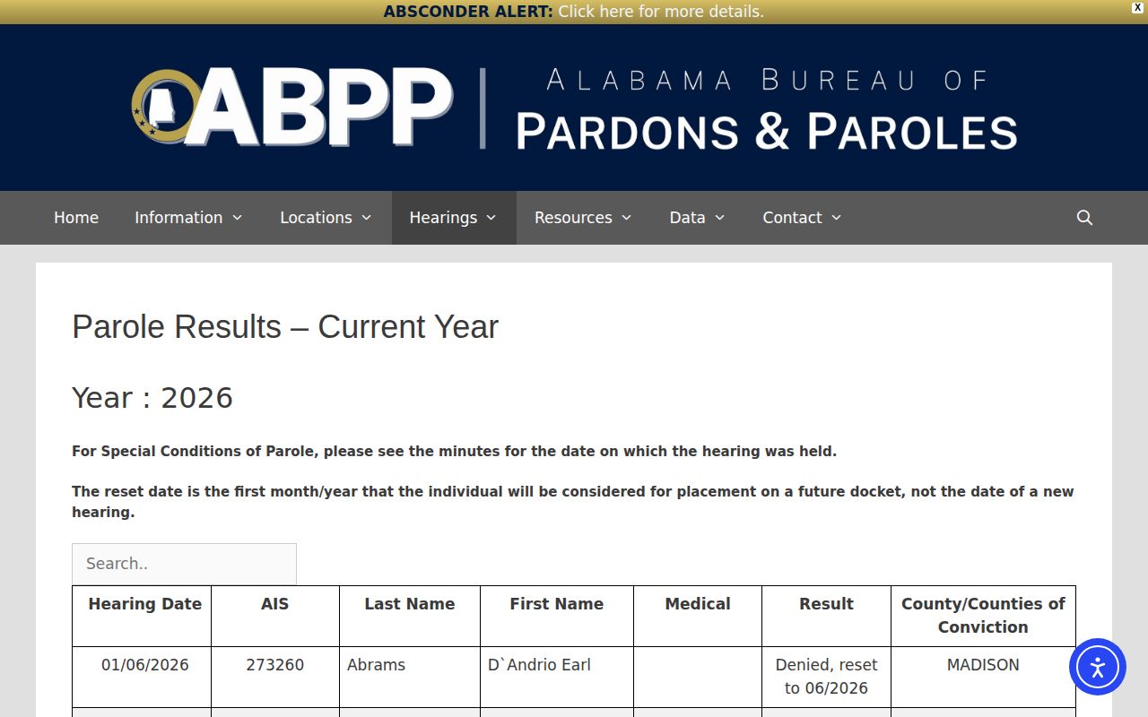 ABPP parole results for DeKalb County post-release supervision lookup