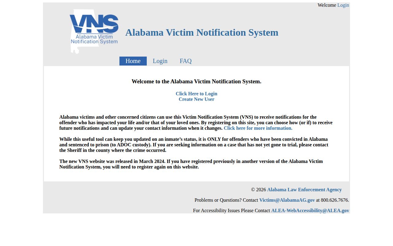 Alabama Victim Notification System warning for DeKalb County ADOC release cases